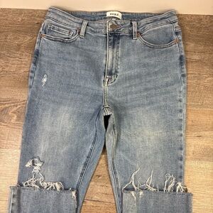 👖 PISTOLA Distressed Straight Leg Raw Cropped Hem Jeans – Size 31